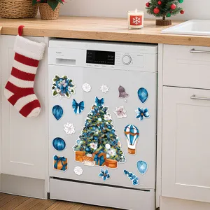 Christmas dishwasher magnetic cover sticker holiday kitchen decor blue tree gift box 23x26