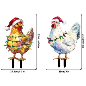 Christmas chicken yard stakes with lights holiday outdoor decorative garden stakes decor