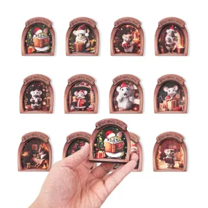 Wooden Christmas mouse fridge magnets, cute 3D magnetic home decor stickers for holiday.