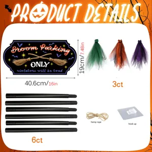 Halloween Witch Broom Parking Sign Set Hanging Plaque DIY Party Decoration Props Kit