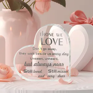 Transparant acryl hart gedenkbord, romantisch aandenken woondecoratie tafelornament.