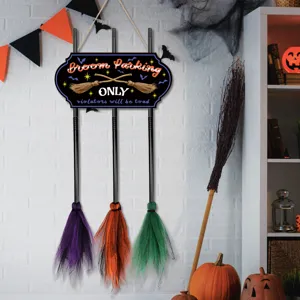 Halloween witch broom wooden sign hanging decoration holiday party prop wall decor