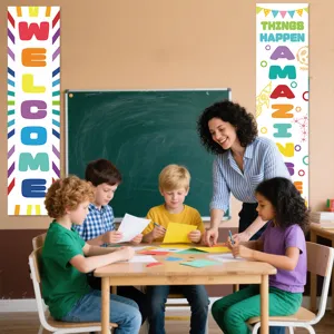 Classroom welcome banner back to school decoration poster with colorful letters for school.