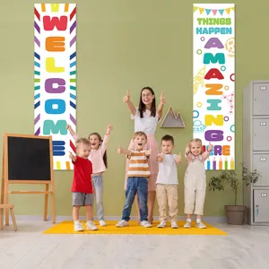 Back to school classroom hanging banners set, colorful welcome door banners for school decoration.