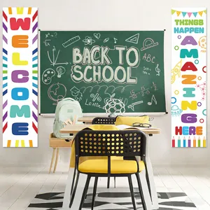 Back to school classroom decorative banners set, colorful welcome hanging flags for school decor.
