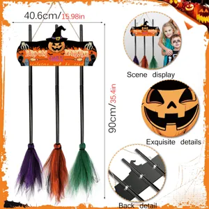 Halloween witch broom parking sign wooden hanging plaque spooky holiday party wall door decoration
