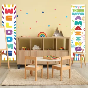 Back to school classroom decorative banners with colorful welcome and inspirational text.