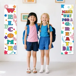 Back to school classroom decorative banner set, colorful hanging welcome signs for school bulletin boards.