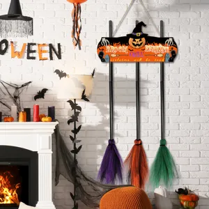 Funny Halloween Witch Broom Parking Sign Wall Hanging Wooden Plaque Festival Party Decor