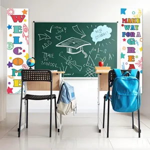 Back to school classroom decoration banners set, colorful welcome welcome posters for bulletin board.