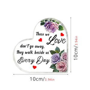 Hart acryl plaque herdenkingsgeschenk roos bloem huisdecoratie bureau decoratie 10x10cm