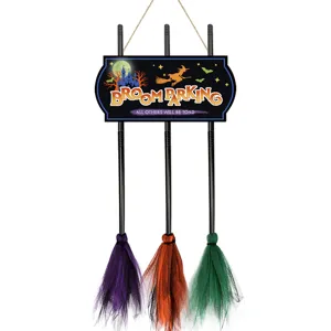 Halloween witch broom parking wooden hanging sign holiday party wall door hanging decor