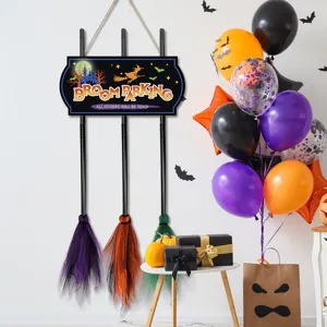 Halloween witch broom parking sign hanging decoration party props festival wall ornament