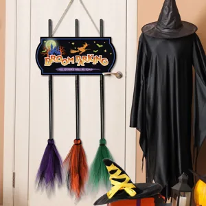 Halloween Witch Broom Parking Wooden Sign Hanging Decor Party Prop Festival Supplies