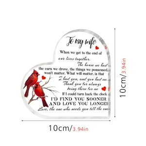 Hart Acryl Plaquette Romantisch Vrouwen Cadeau Rode Kardinaal Tafel Decor 10cm