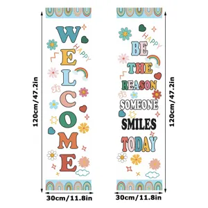Back to school classroom banner detail showcasing retro design, rainbow and inspirational typography.