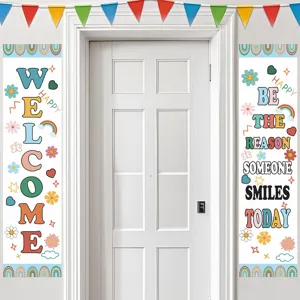 Back to school classroom hanging banner retro colorful welcome decoration for school door display