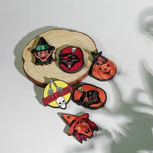 Halloween ξύλινο μαγνητικό ψυγείο αυτοκόλλητο σετ, χαριτωμένο φάντασμα γάτα ντεκόρ.