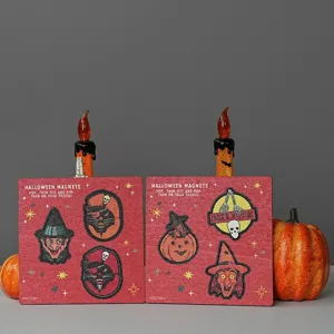Halloween ξύλινο μαγνητικό σετ, αποσπώμενη μάγισσα και κρανίο διακόσμηση ψυγείου.