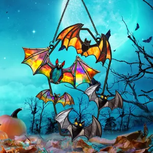 Halloween stained glass bat metal hanging decoration wall art holiday home decor detail view