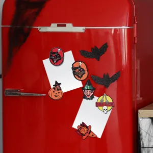 Ξύλινα μαγνητικά αυτοκόλλητα ψυγείου Halloween γάτα κρανίο νυχτερίδες κουζίνα διακόσμηση