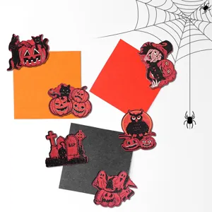 Halloween wooden magnetic fridge stickers, spooky ghost pumpkin decor for kitchen and home.