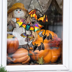 Halloween stained glass bat hanging decoration iron art craft window home decor detail view