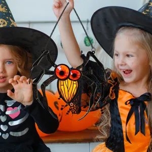 Halloween stained glass spider suncatcher hanging decoration for home indoor party decor.