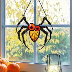 Halloween stained glass spider hanging decoration for window home party festival decor.