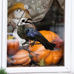 Halloween metal crow skull hanging ornament window decor iron craft spooky holiday party supply