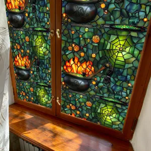 Halloween window sticker stained glass film witch cauldron spider web PVC home decor