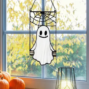 Halloween metal ghost hanging decoration spiderweb design window ornament home decor