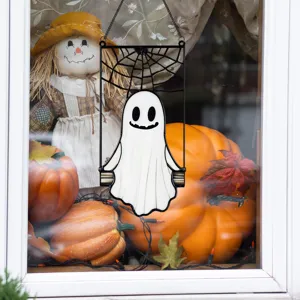Halloween ghost hanging ornament metal glass window decor swing prop festive party supply