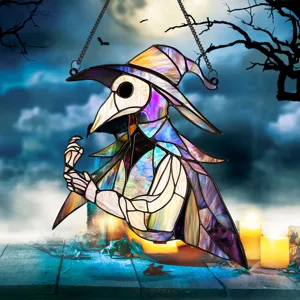 Stained Glass Plague Doctor Halloween Hanging Wall Decor Metal Craft Ornament