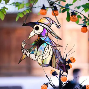 Halloween Plague Doctor Stained Glass Metal Hanging Pendant Wall Decor Holiday Art Gift
