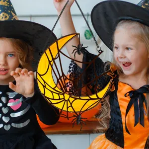 Halloween metal moon spider web hanging wall decoration for holiday party craft