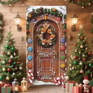 Weihnachten Lebkuchen Türbezug Party Hängendes Banner Festival Tür Dekoration Stoff