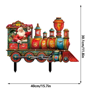 Christmas garden stake glowing train yard decoration with Santa Claus holiday outdoor lawn decor