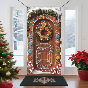 Weihnachts Lebkuchenhaus Tür Abdeckung Detail Szene, festliche hängende Banner Deko.