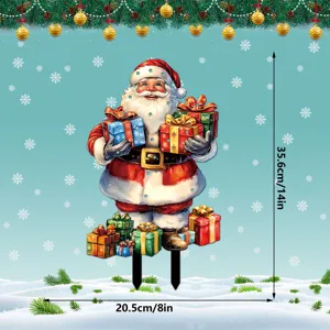 Christmas Santa Claus yard stake outdoor garden decoration with gift box waterproof sign.