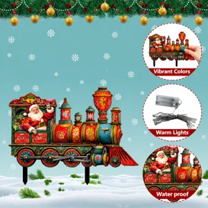 Christmas garden stake light waterproof vintage train Santa yard decoration outdoor decor