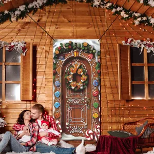 Weihnachten Lebkuchenhaus Tuer Banner Haustuer Deko Haengend Festliche Hintergrund