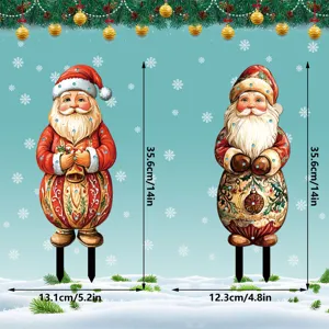 Christmas Santa Claus garden stakes with dimension marks, festive outdoor yard decoration.