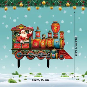Christmas Santa train garden stake yard sign holiday outdoor decorative insert 40x30cm