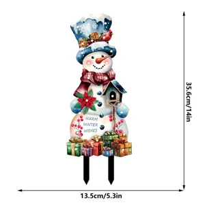 Christmas snowman garden stake yard decoration outdoor festive holiday prop with dimensions 14in.