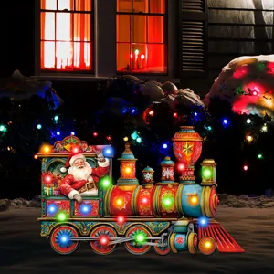 Christmas yard stake light featuring a vintage Santa Claus train design for holiday decor.