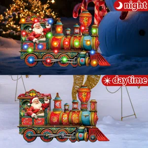 Christmas Train Garden Stake Luminous Yard Decor Santa Claus Outdoor Holiday Lawn Ornament!