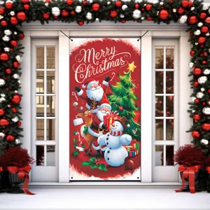 Weihnachtstür Banner Detail mit Weihnachtsmann Schneemann Rentier Hängende Weihnachtsdeko.