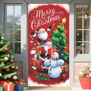 Weihnachtstür Banner Dekoration mit Weihnachtsmann Schneemann und Rentier Haustür Schild.