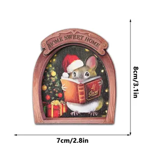 Wooden Christmas mouse fridge magnet, 3D mouse hole home decor, magnetic sticker.